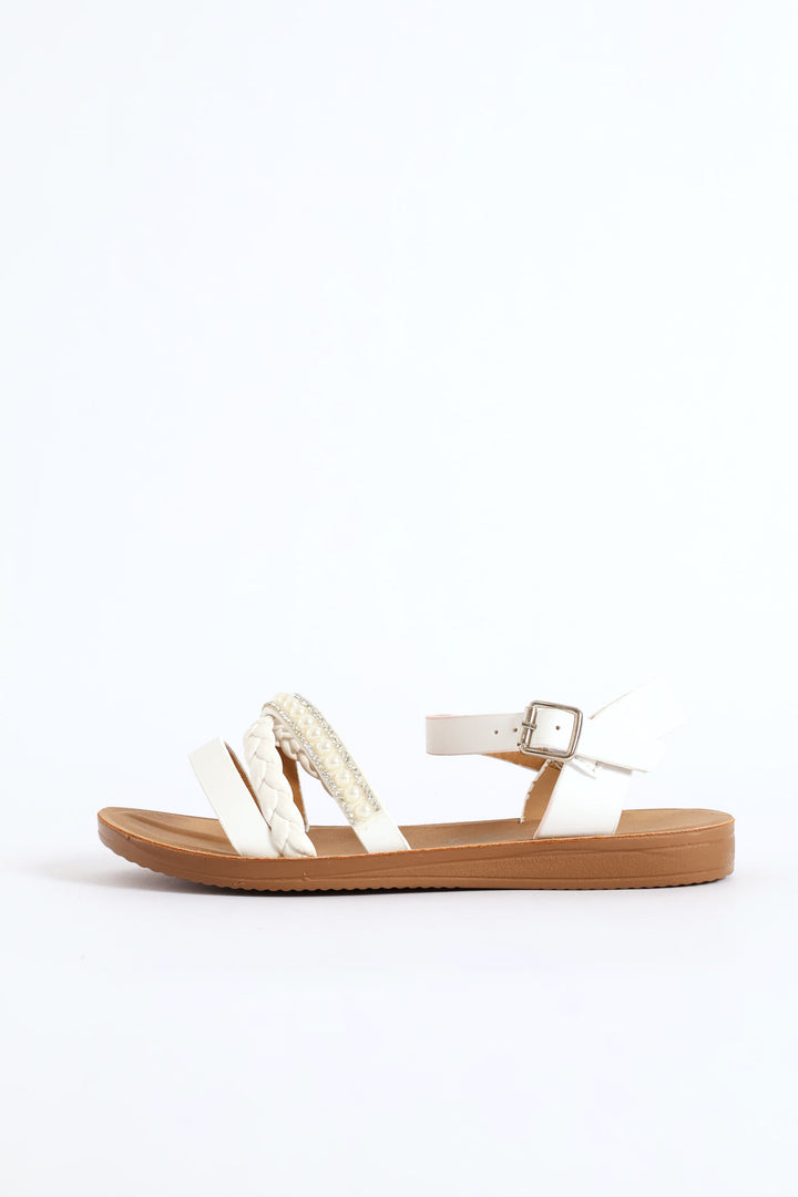 Girls Pearl Comfort Sandal - White