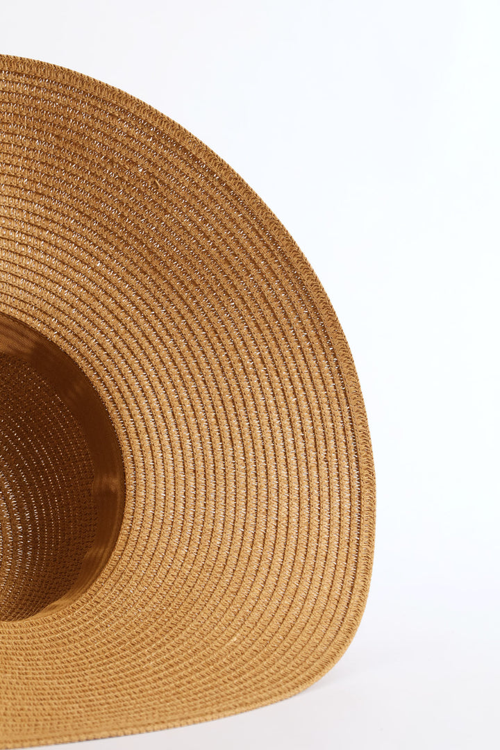 Shell Detail Turn Down Straw Hat - Tan