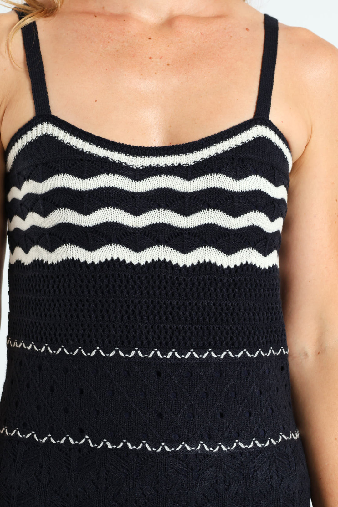 Knitwear Maxi Dress With Lining - Navy/White