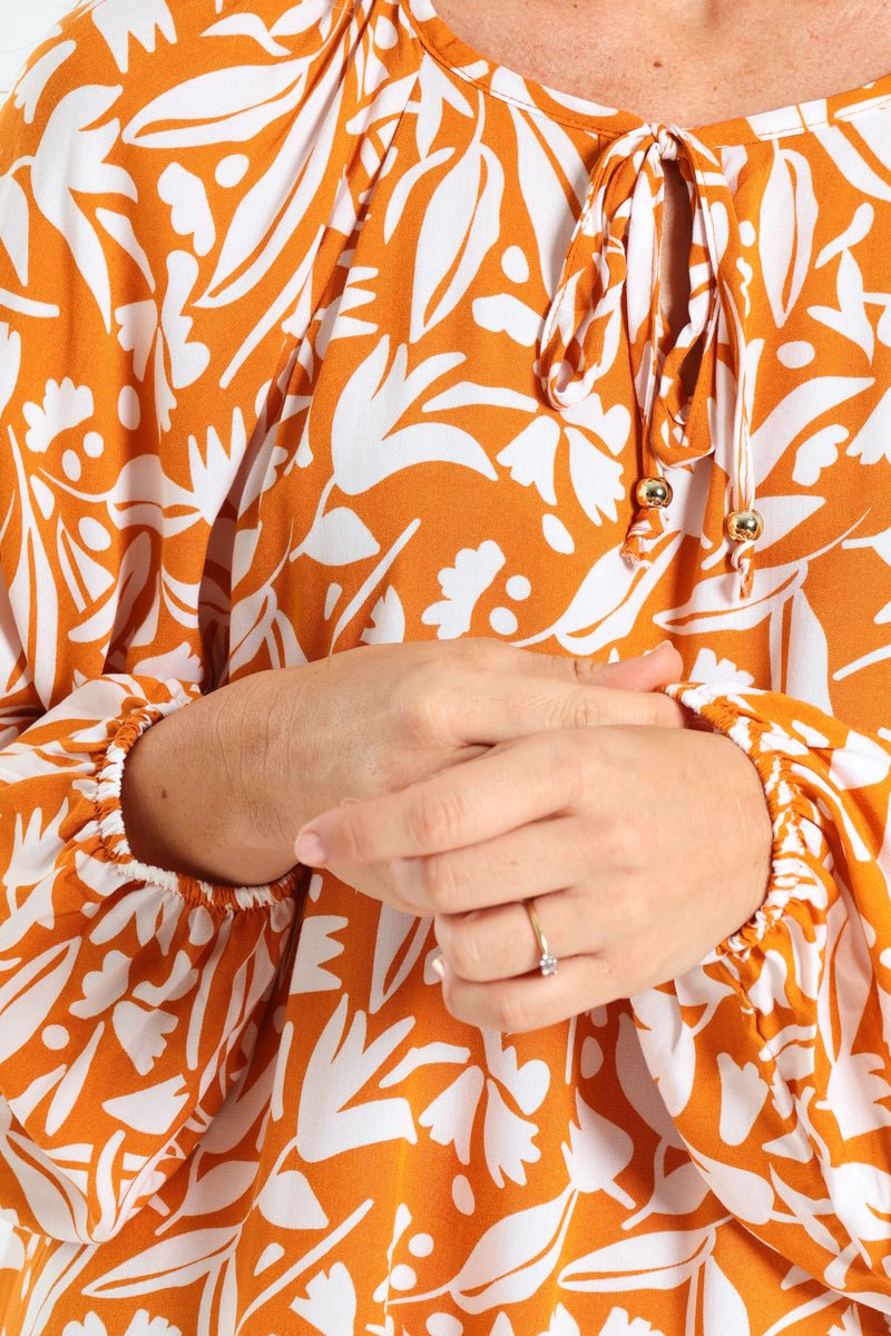 Drop Hem Shift Dress - White/Orange