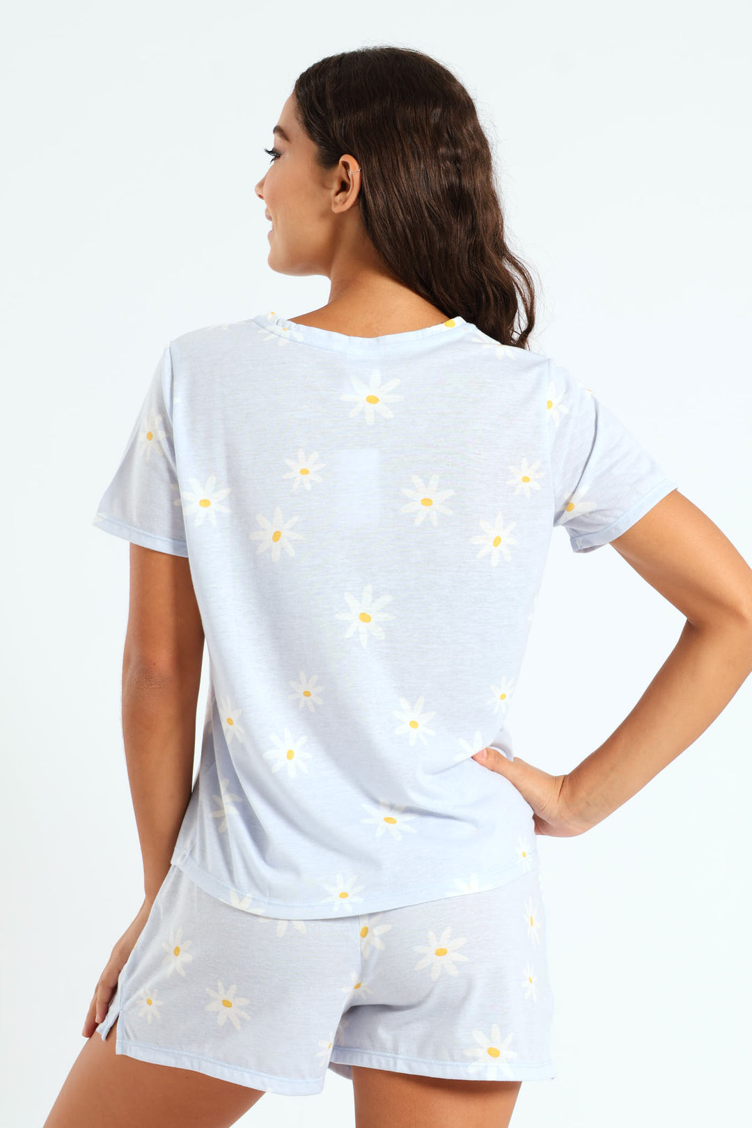 Daisies Tee & Knit Short Set - Light Blue