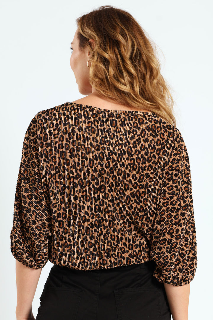 Dolman Animal Print Plisse Blouse