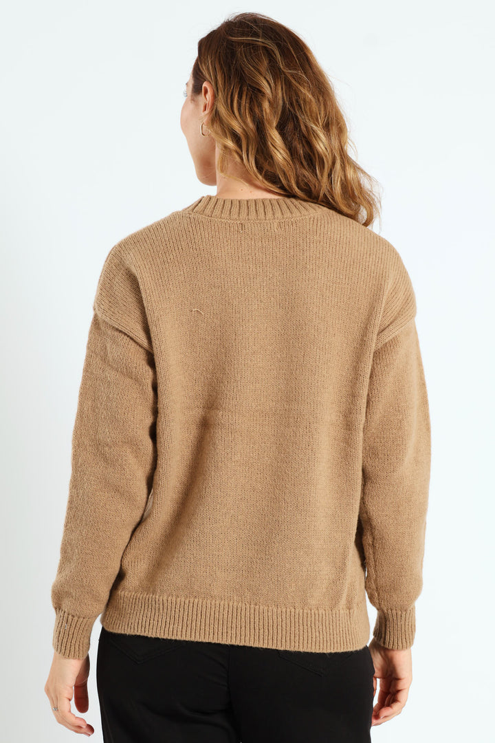 Long Sleeve Ciao Slogan Sweater - Stone