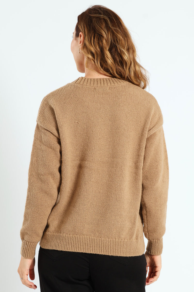 Long Sleeve Ciao Slogan Sweater - Stone