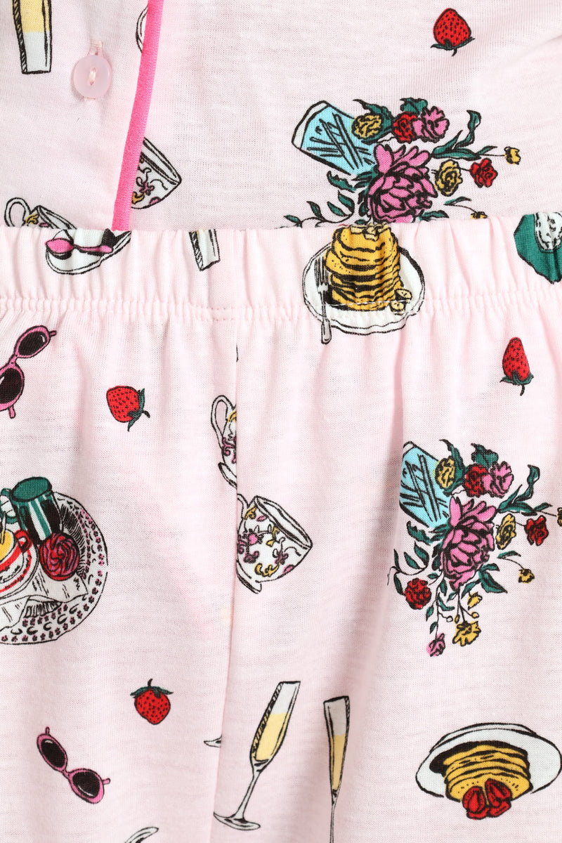 Convo Button Through & Knit Short Set - Pink