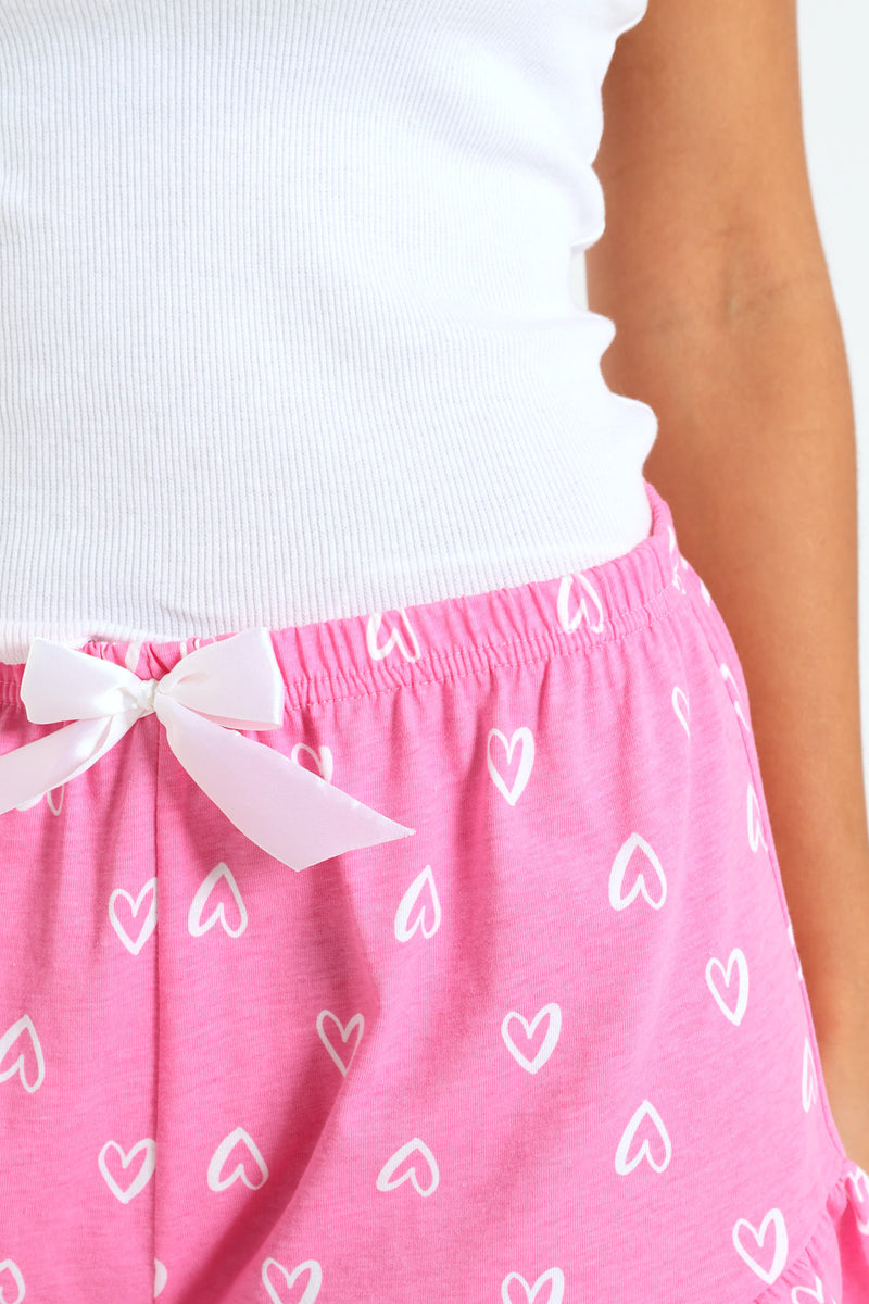 Hearts Rib & Knit Short Set - White/Pink
