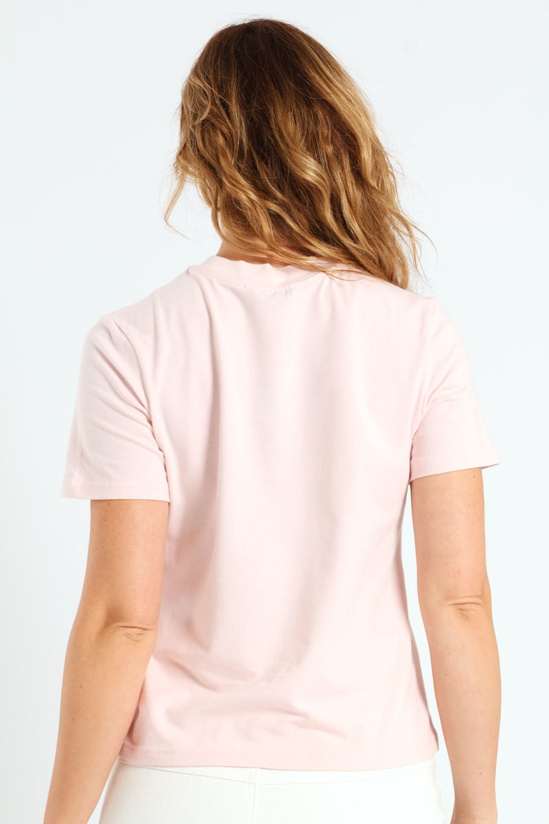 Joyful Leaves Embroidered Boxy Tee - Pastel Pink