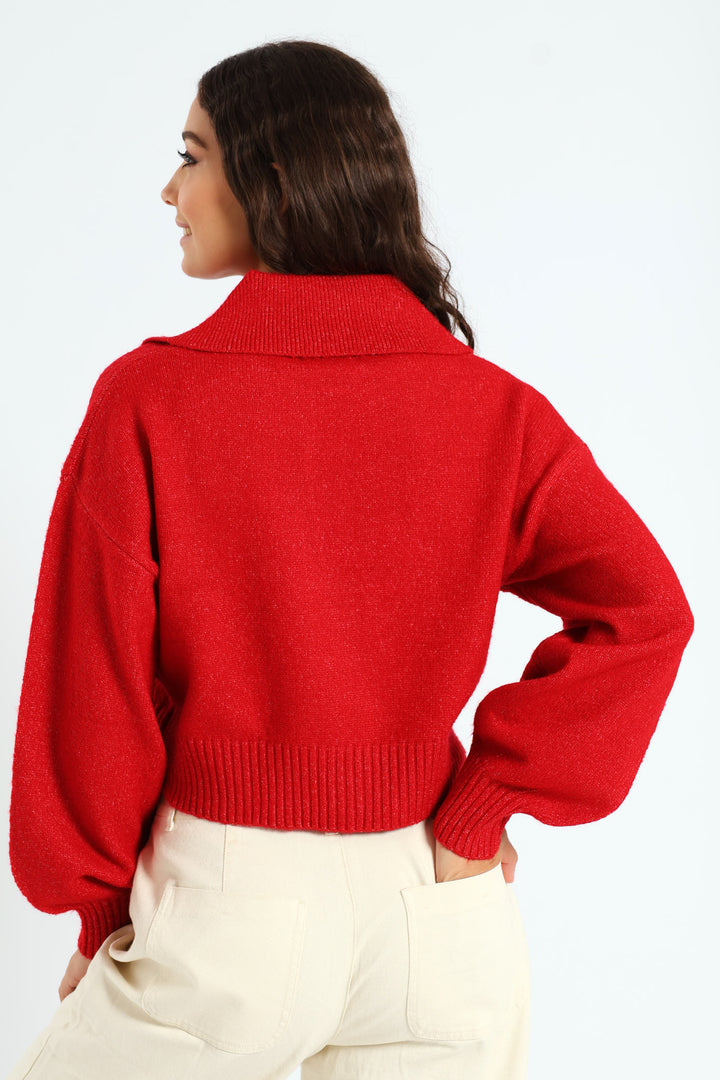 Plain Collar Knitwear - Red