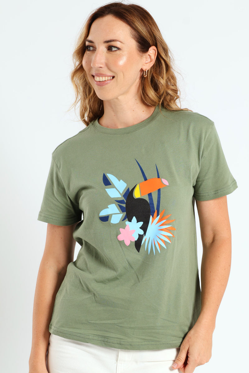 Tropical Toucan Frame Tee - Aqua Mist Green