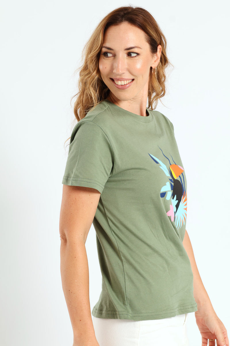 Tropical Toucan Frame Tee - Aqua Mist Green