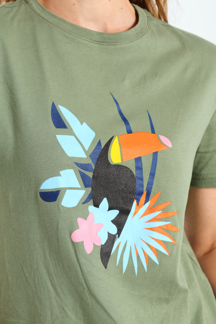 Tropical Toucan Frame Tee - Aqua Mist Green