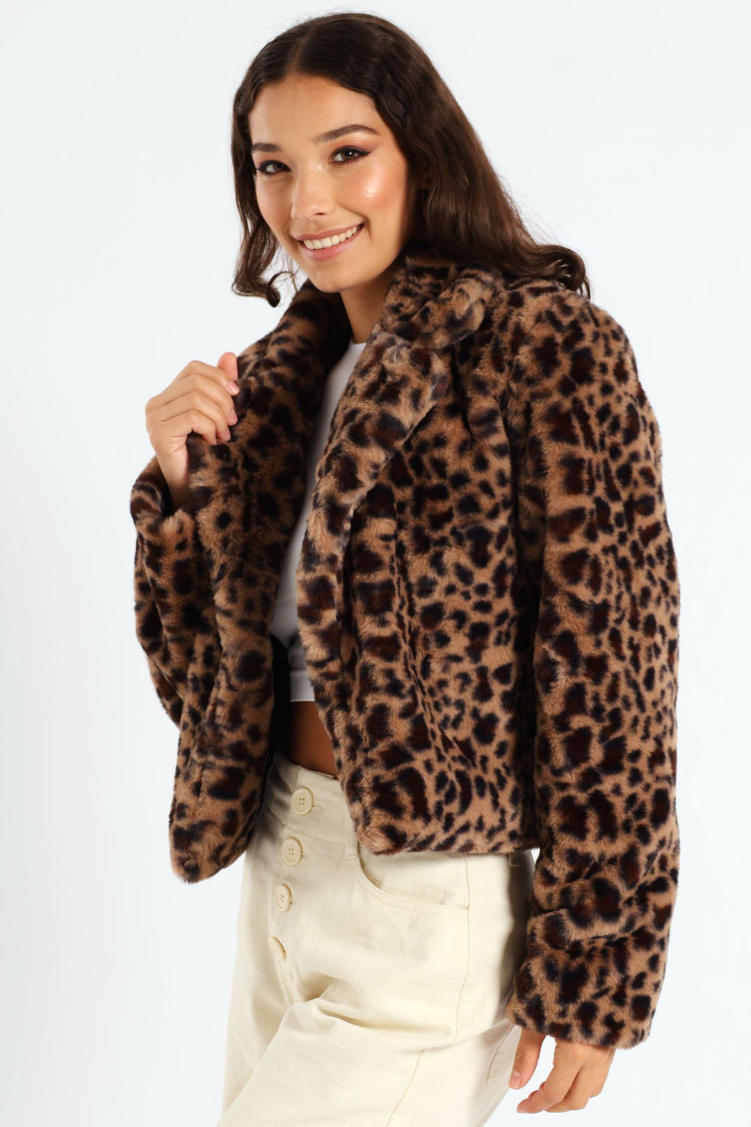 Faux Fur Jacket - Brown