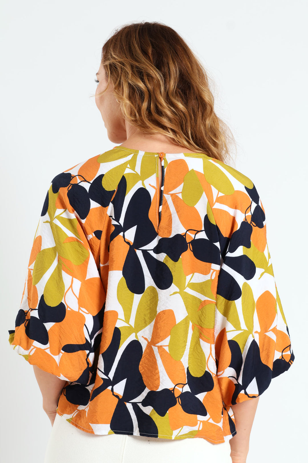 Bubble Raglan Sleeve Printed Blouse - Multi