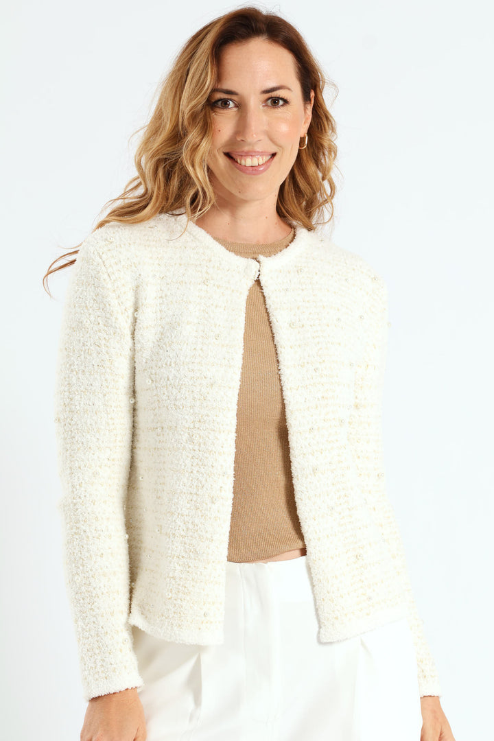 Pearl Lurex Cardigan - White