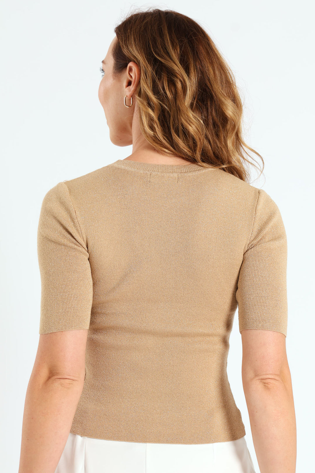 Fitted Metallic Pullover - Gold