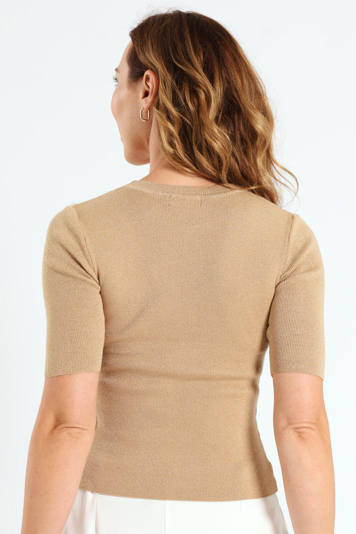 Fitted Metallic Pullover - Gold