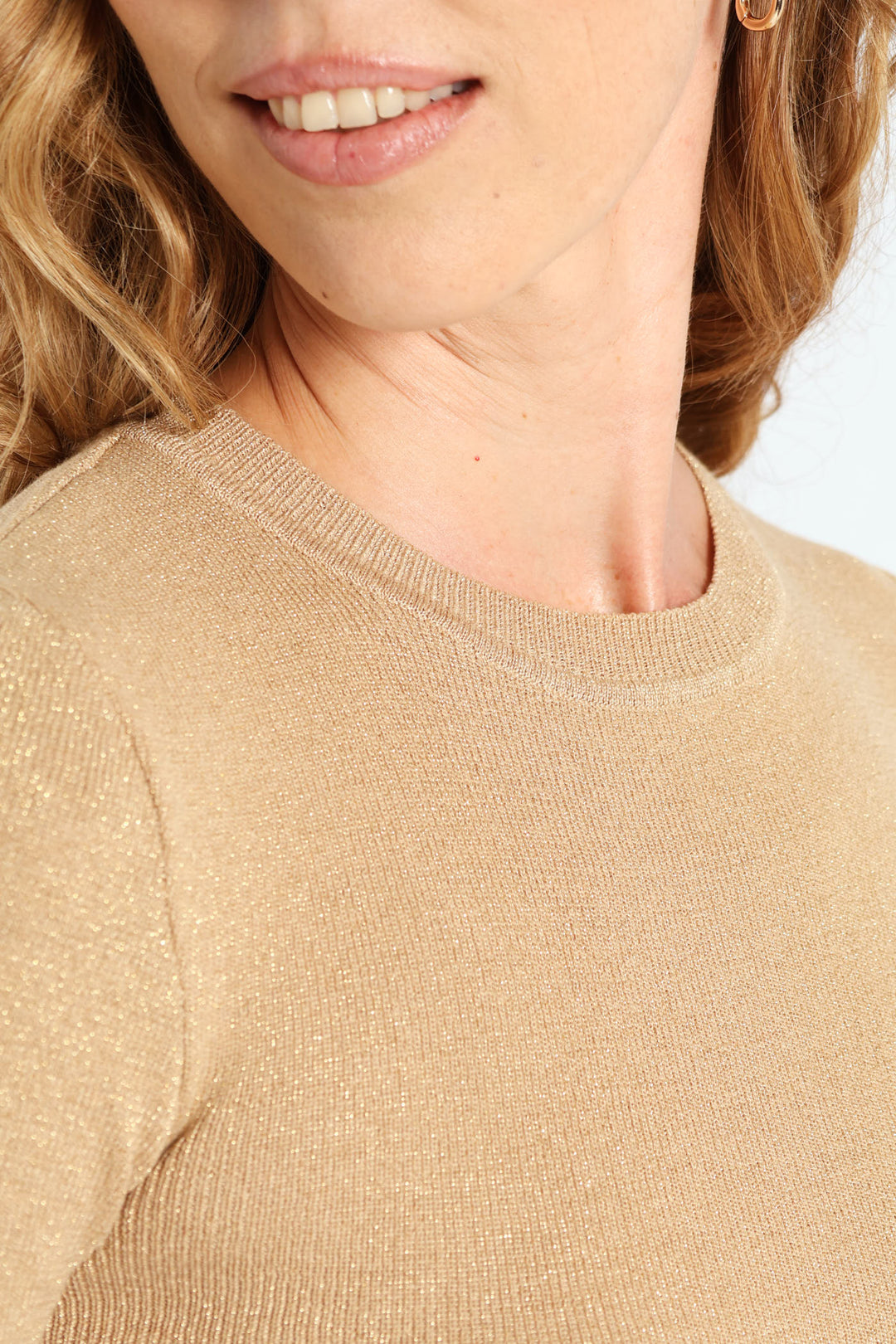 Fitted Metallic Pullover - Gold