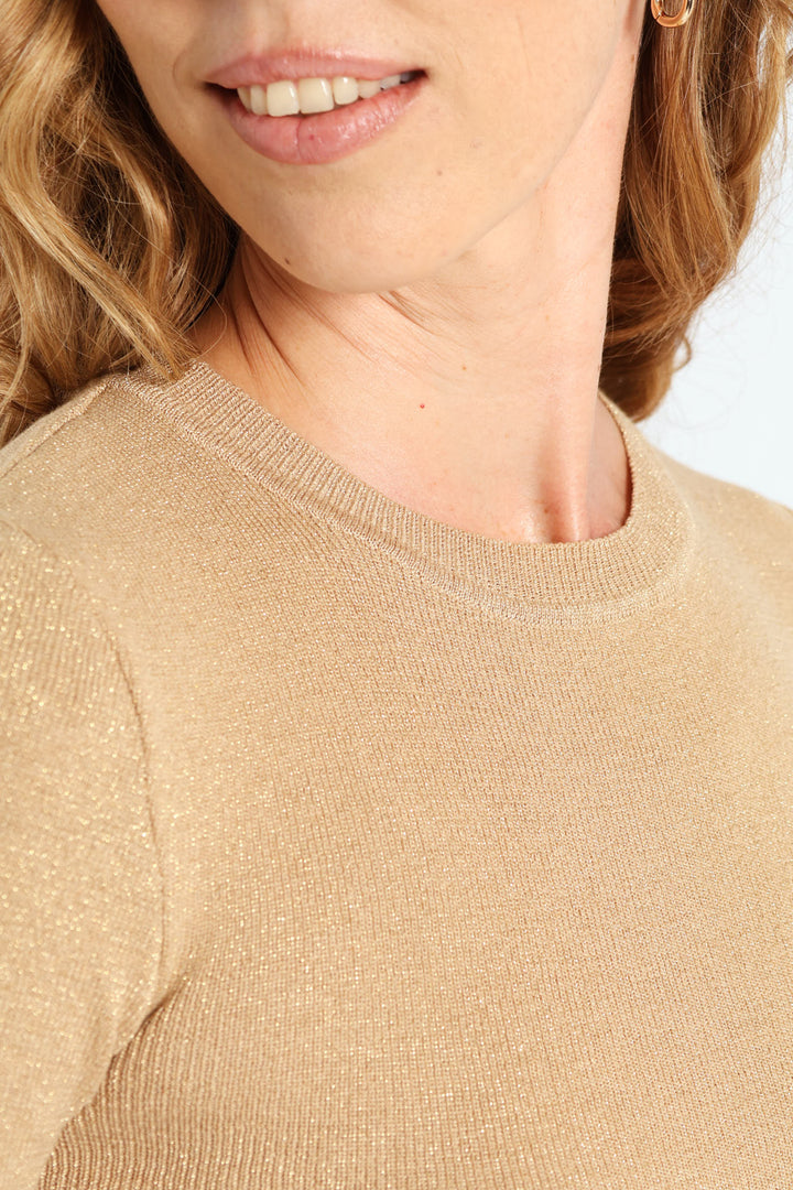 Fitted Metallic Pullover - Gold