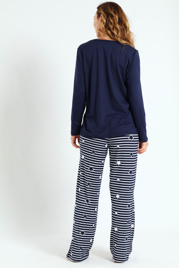 Soft Touch Snooze O'clock Long Sleeve Top & Pants Set - Navy