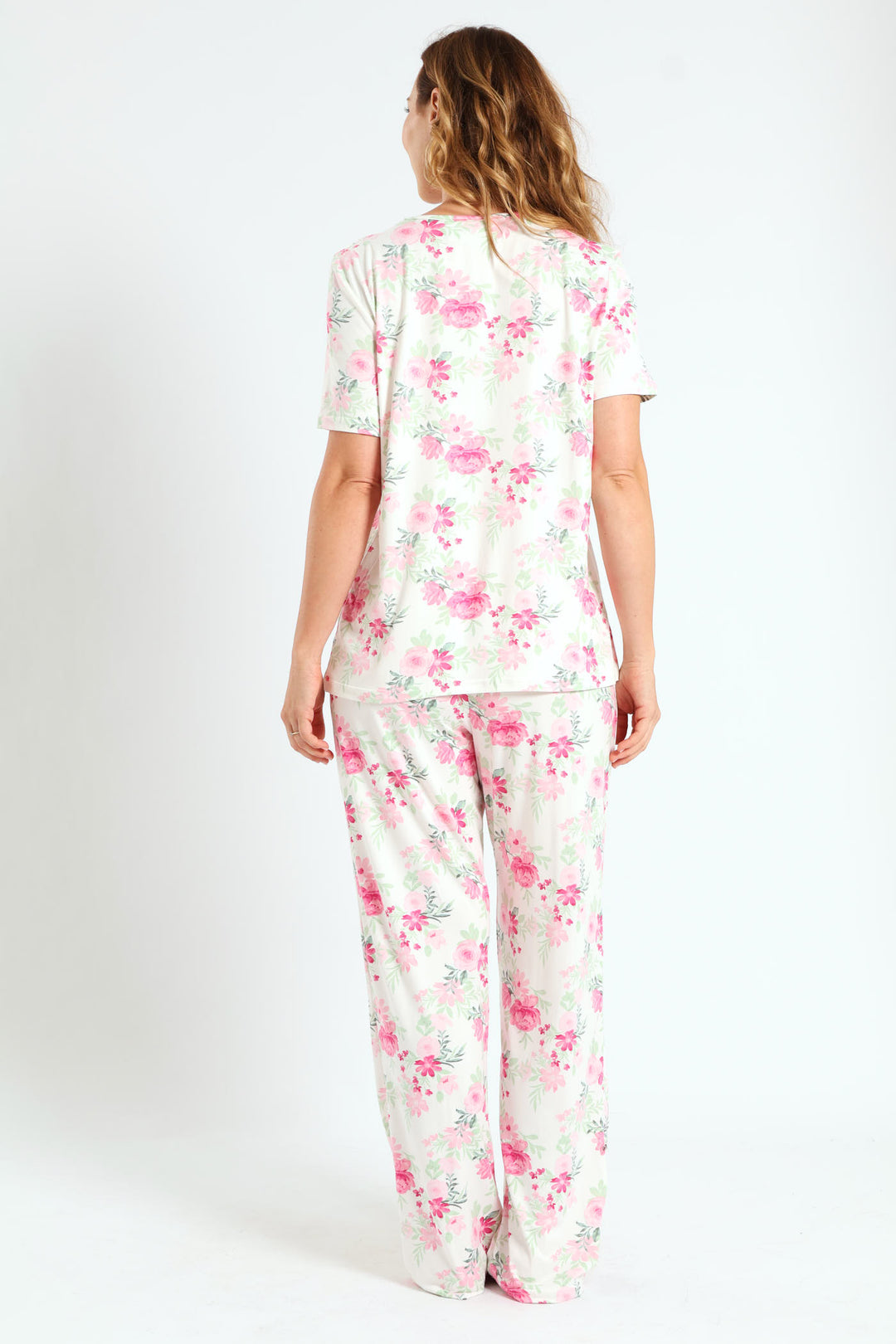 Lace Detail Floral Print Top & Pant Set - White
