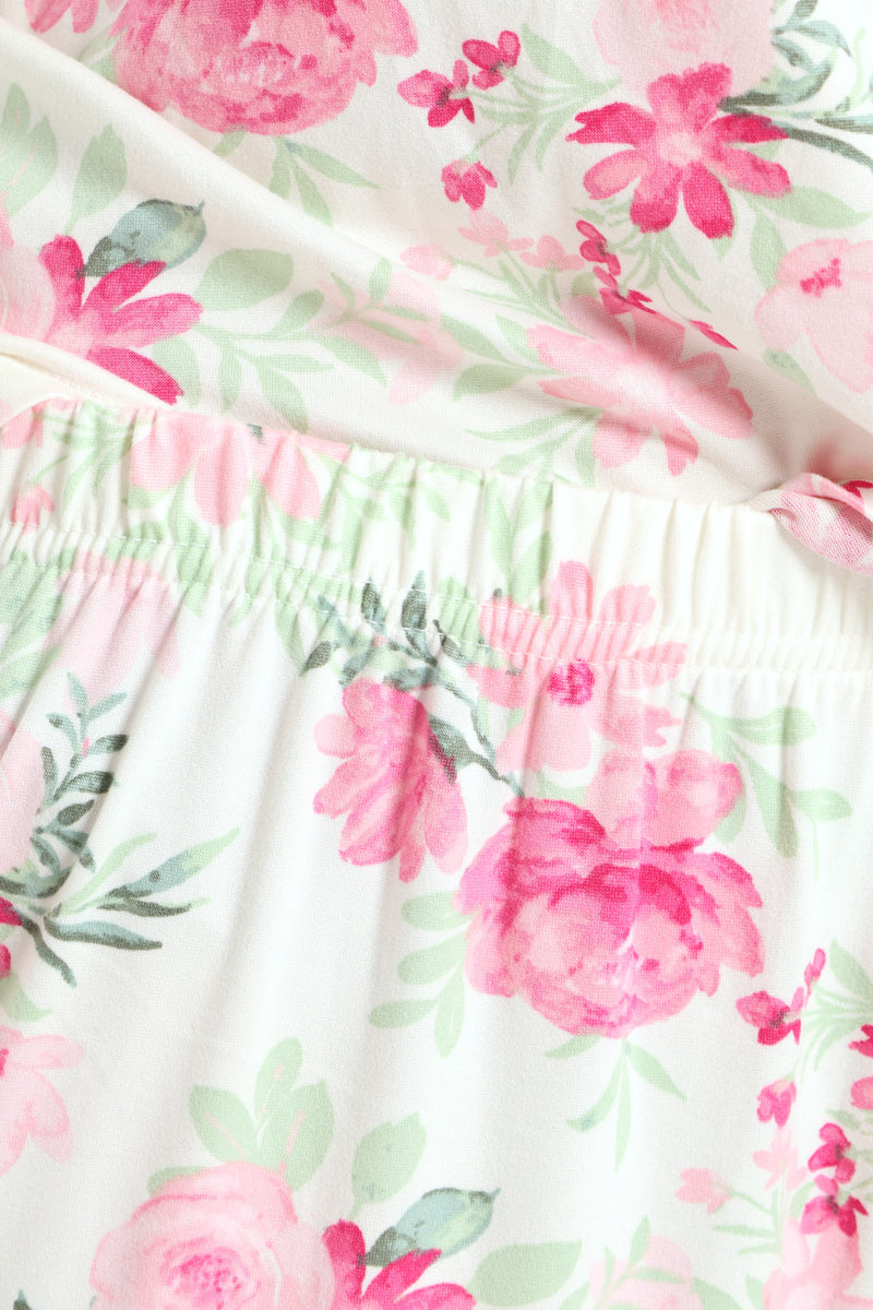 Lace Detail Floral Print Top & Pant Set - White