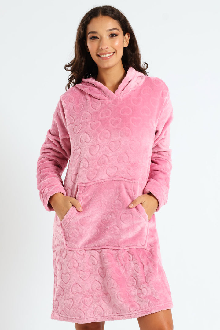 Slim Fit Emossed Hearts Snuggie - Dusty Pink