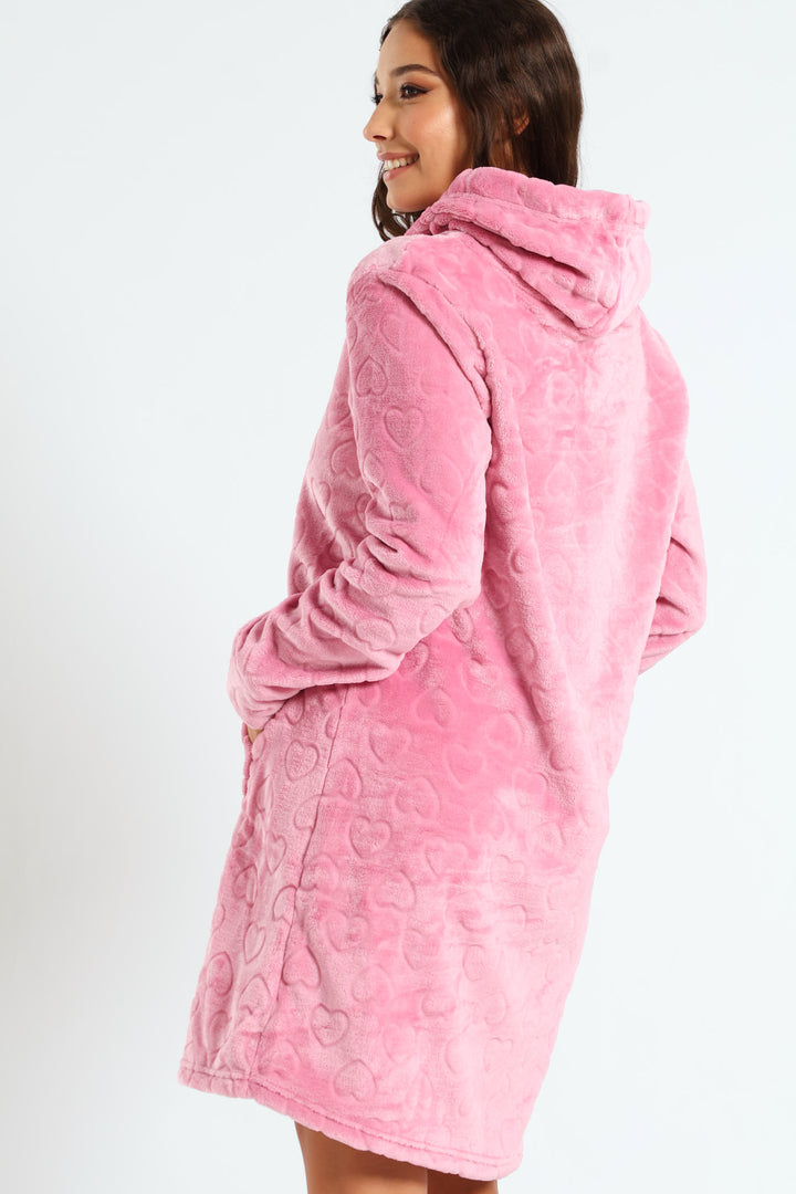 Slim Fit Emossed Hearts Snuggie - Dusty Pink