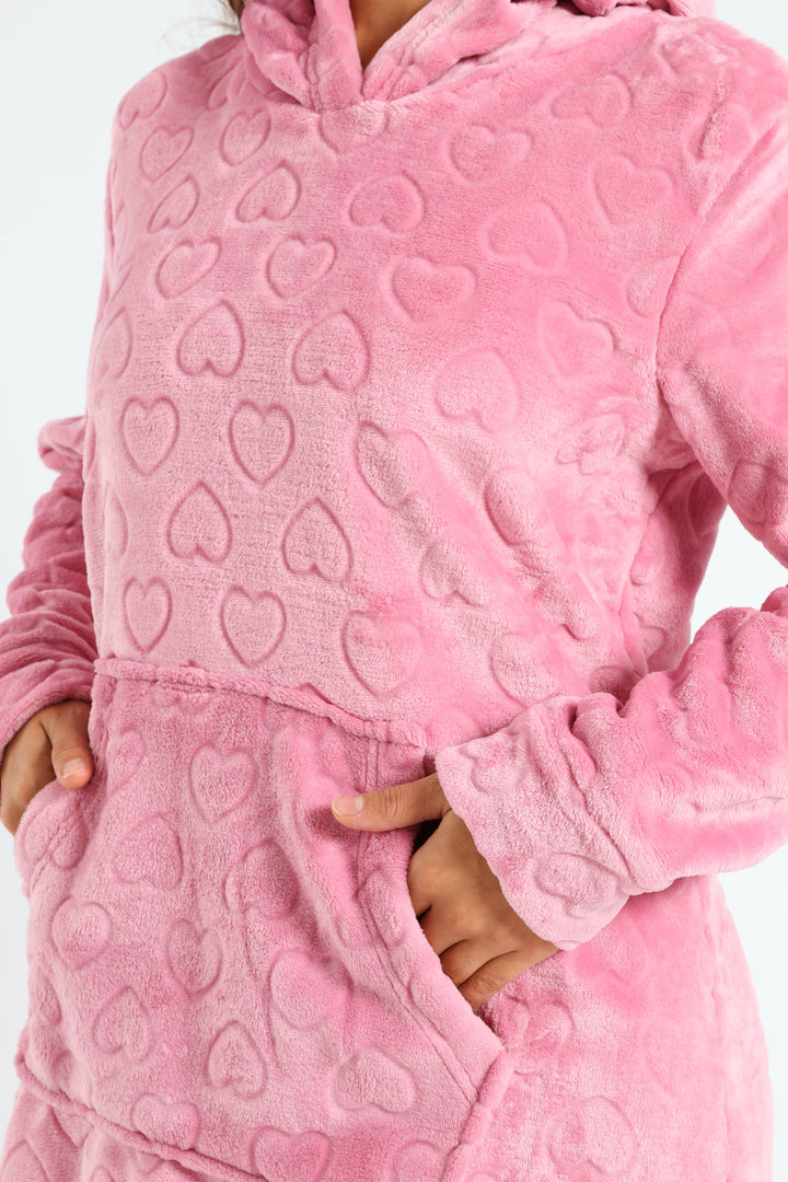 Slim Fit Emossed Hearts Snuggie - Dusty Pink