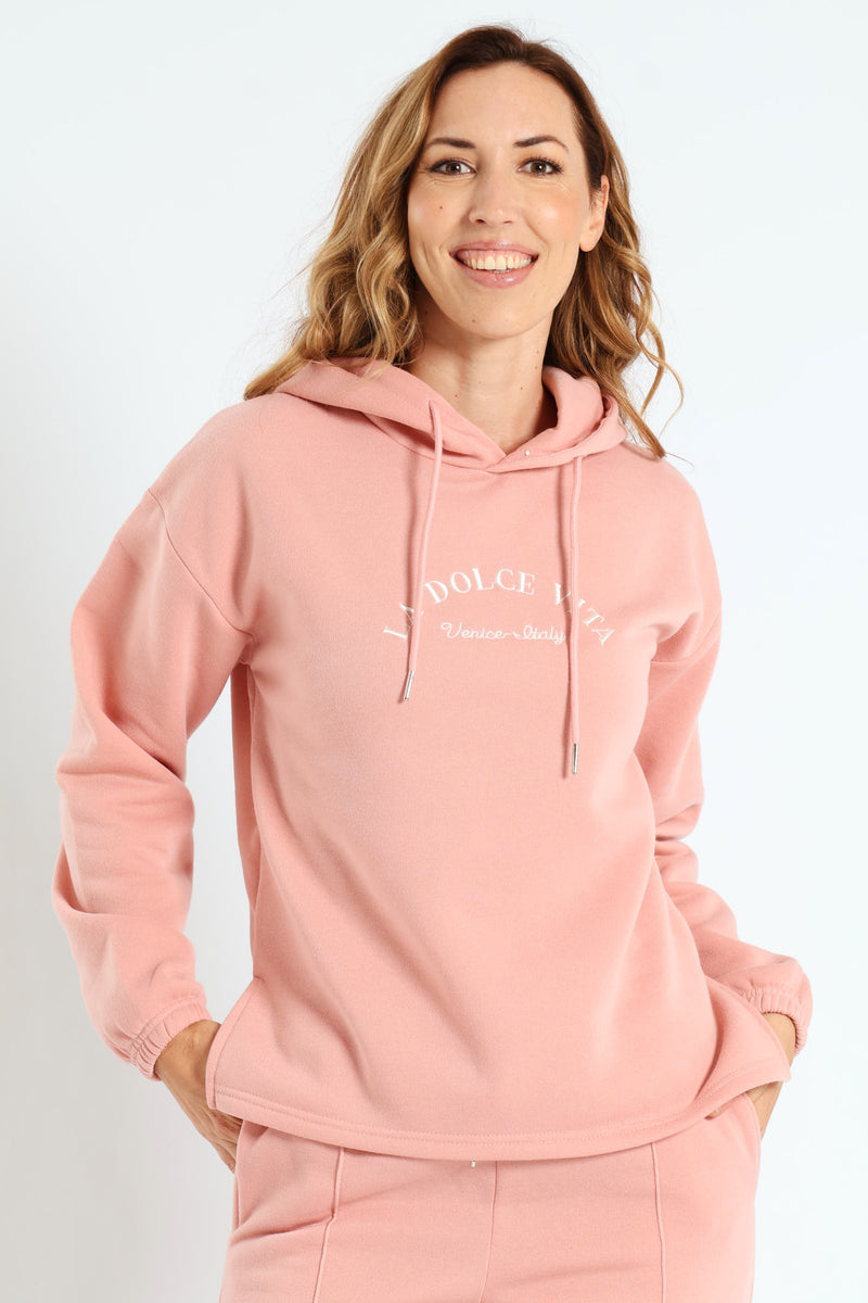 Embroidered Hoody Pullover - Blush
