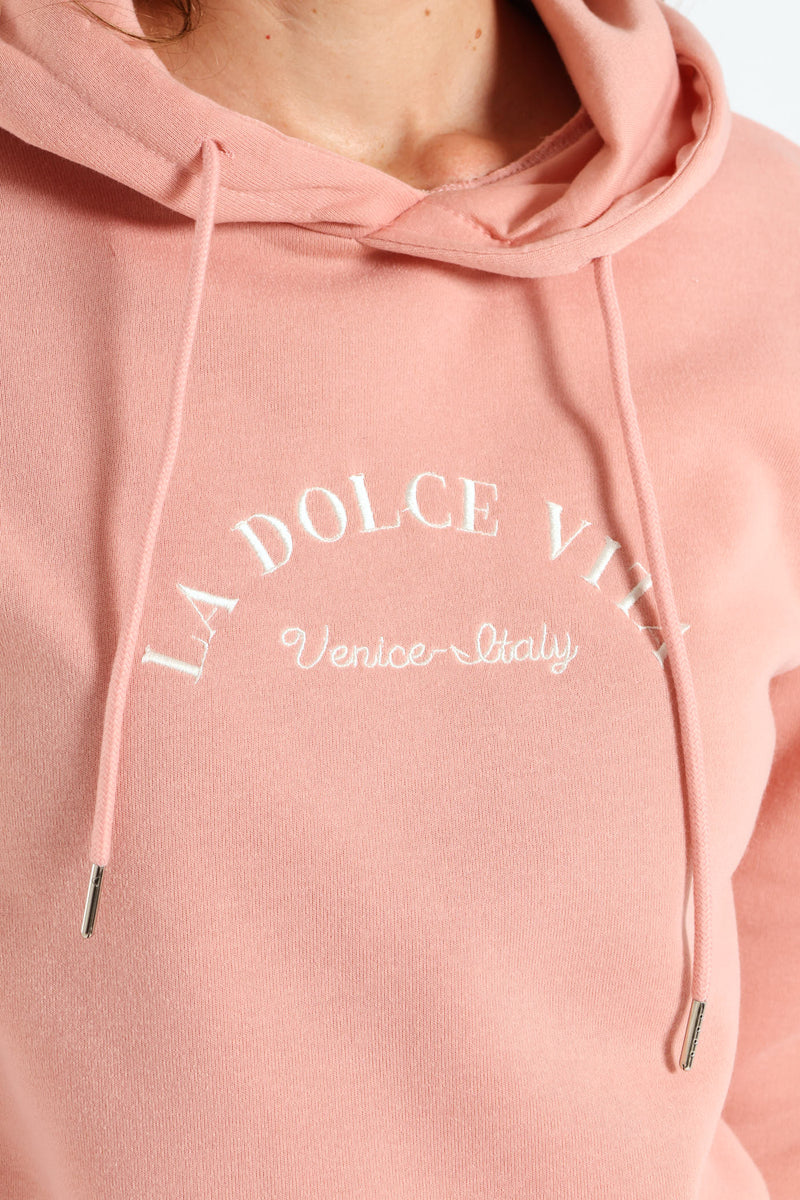 Embroidered Hoody Pullover - Blush
