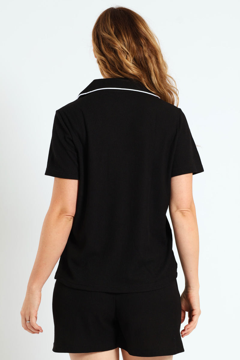 Waffle Button Through & Short Set - Black
