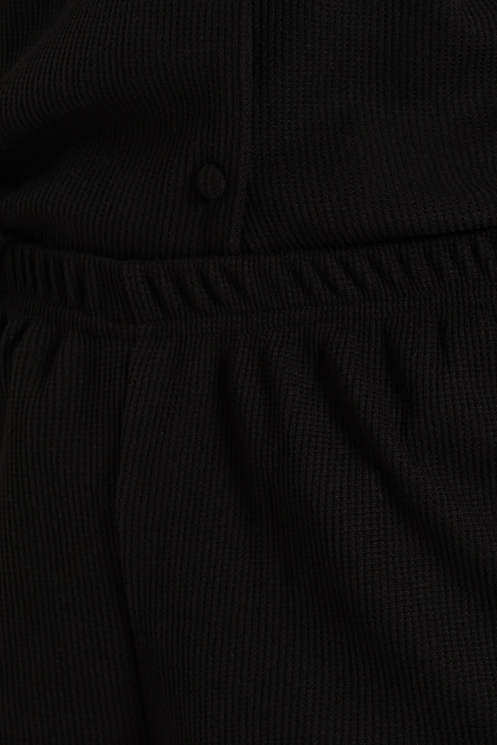 Waffle Button Through & Short Set - Black