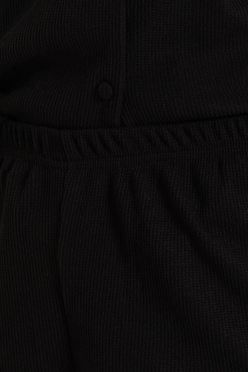 Waffle Button Through & Short Set - Black
