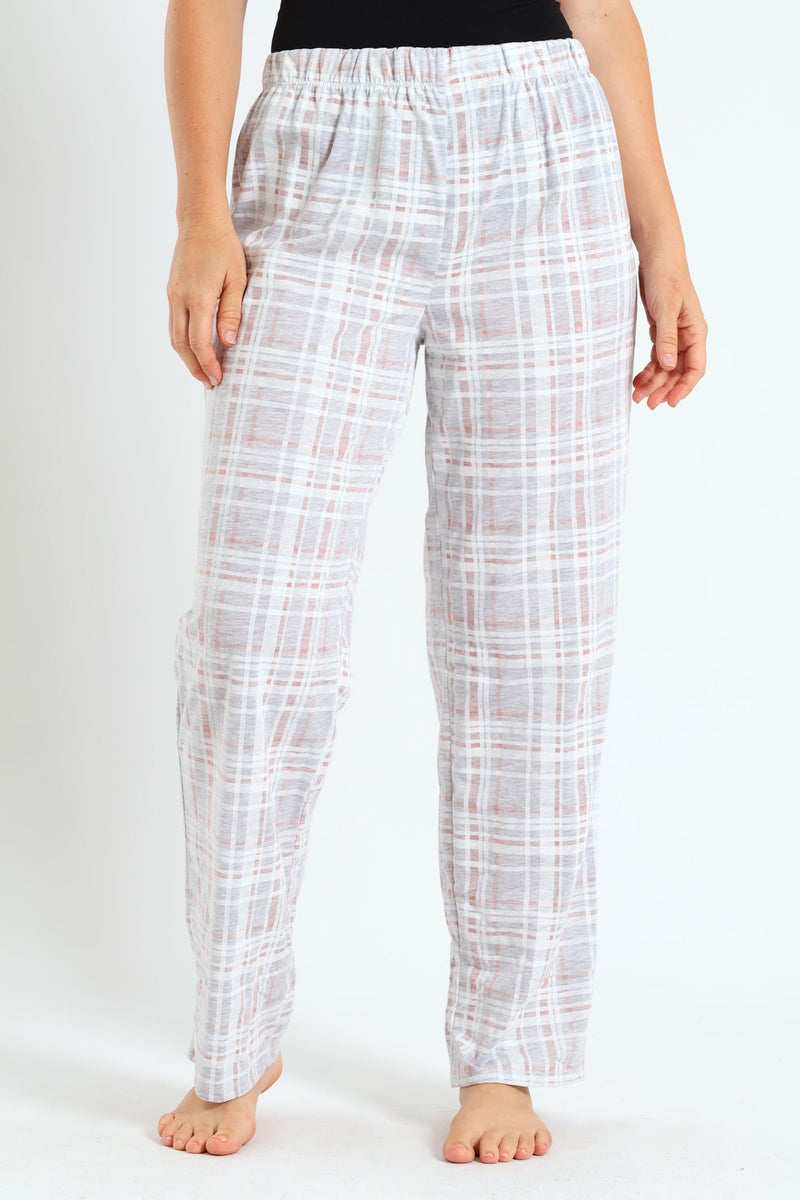 Check Knit Straight Leg Pants - Grey Melange