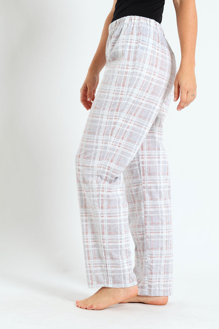 Check Knit Straight Leg Pants - Grey Melange