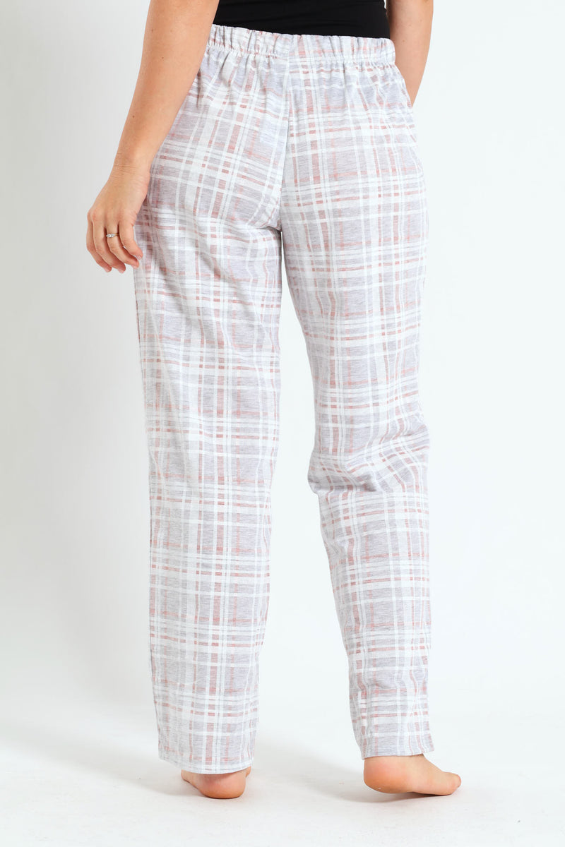 Check Knit Straight Leg Pants - Grey Melange