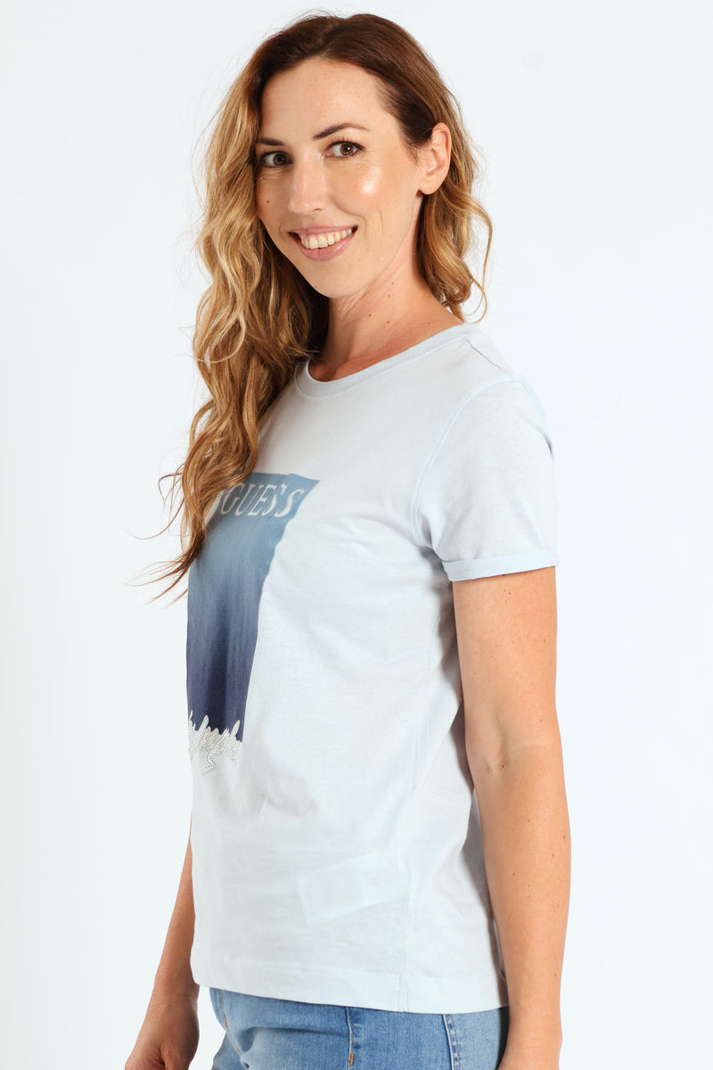 Short Sleeve Cn Flocked Tee - Light Blue