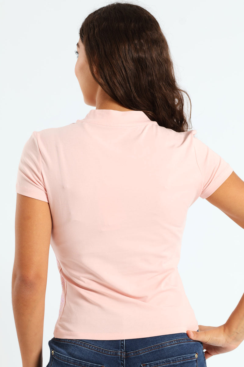 Mock Neck All Over 4G Tee - Pink