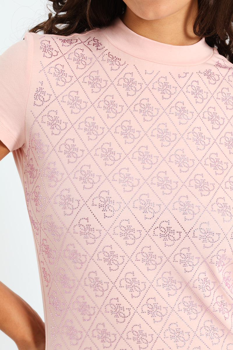 Mock Neck All Over 4G Tee - Pink