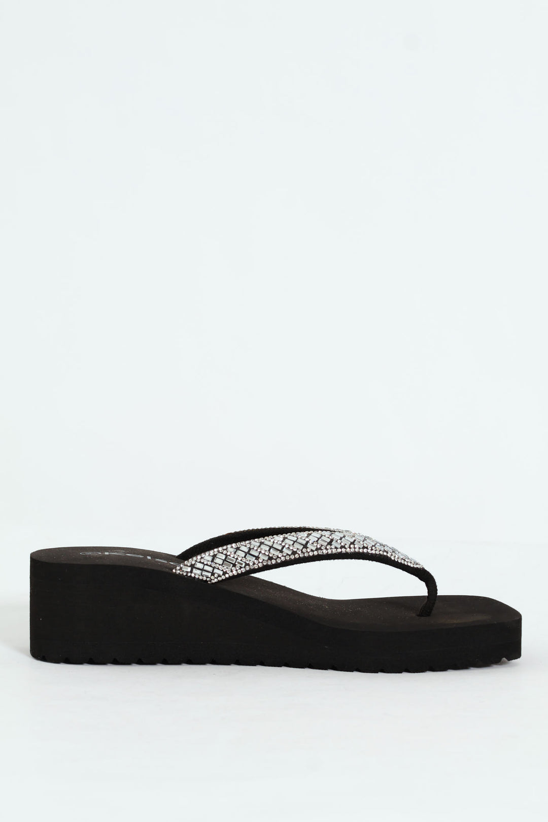 Diamante Puff Strap Thong Sandal - Black