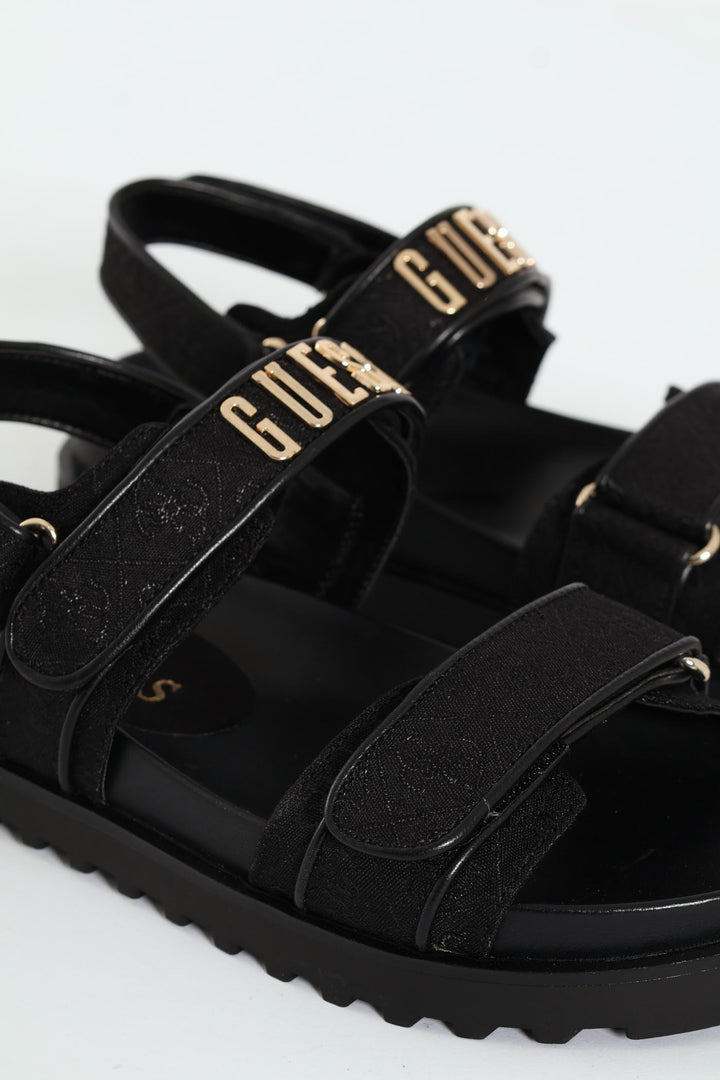 Double Strap Sport Ankle Strap Sandal - Black