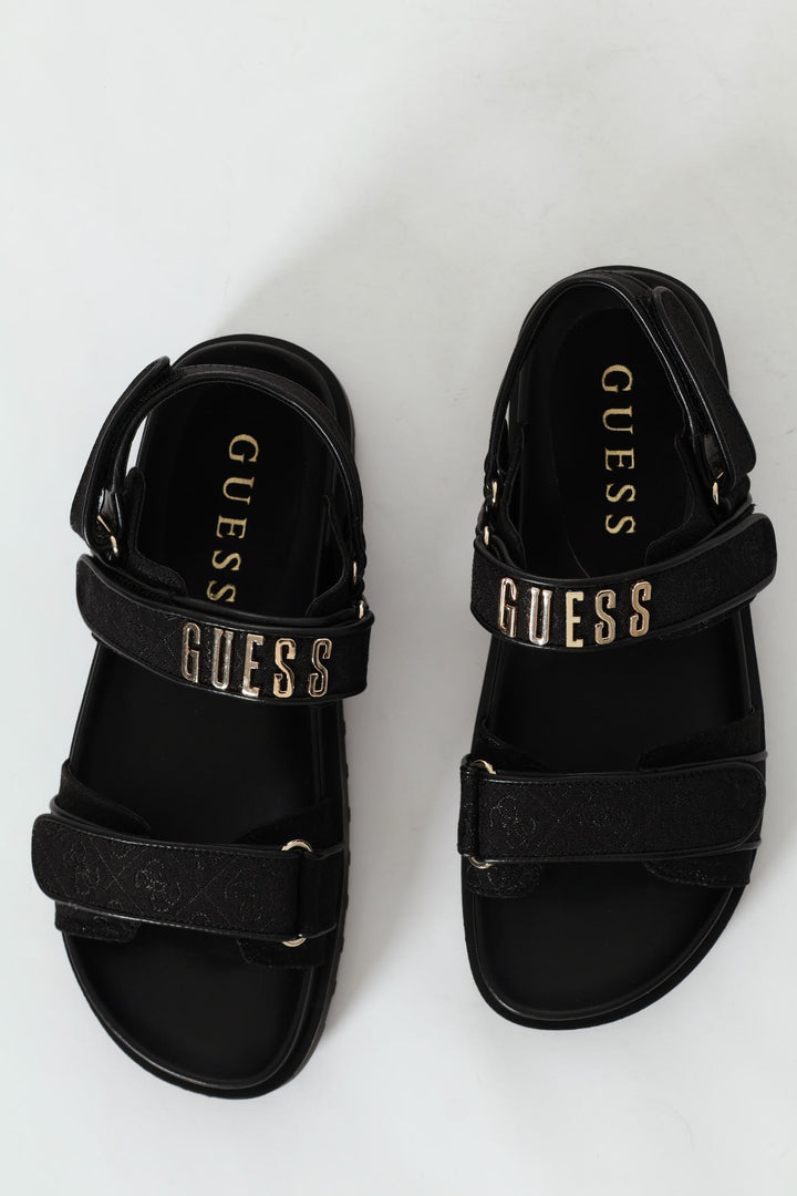 Double Strap Sport Ankle Strap Sandal - Black