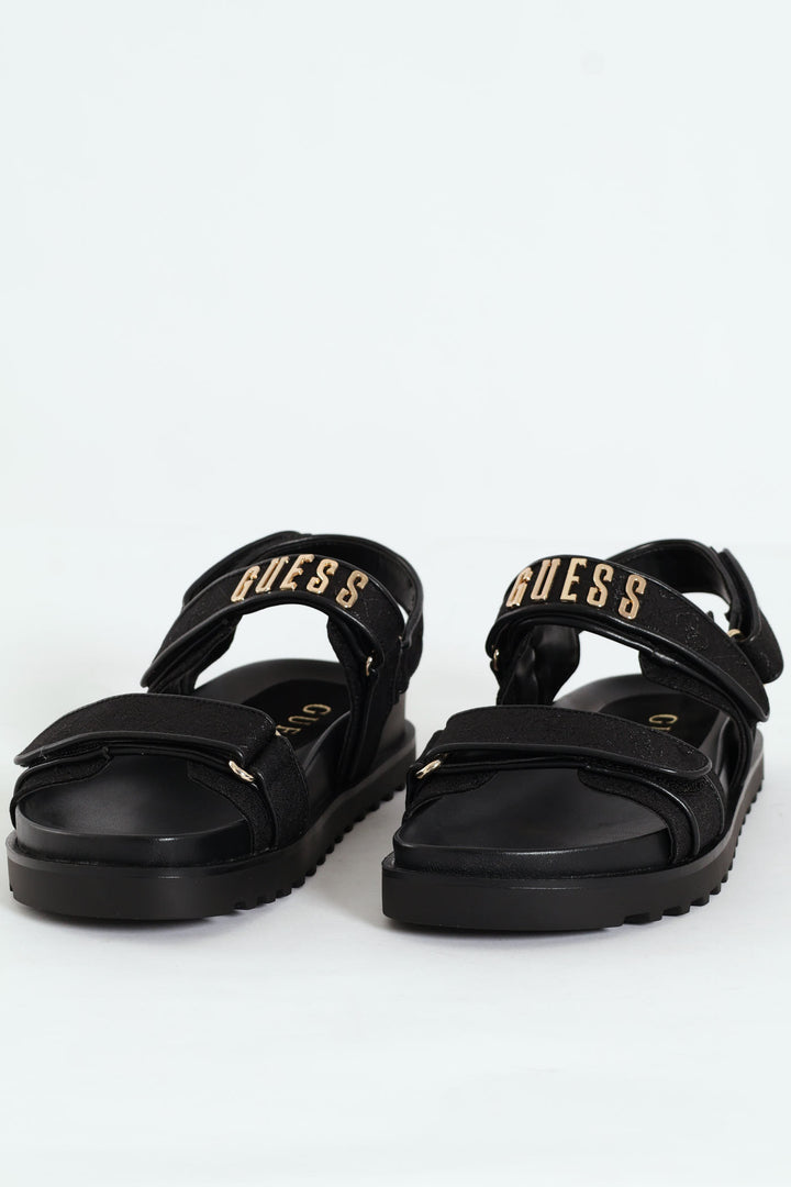 Double Strap Sport Ankle Strap Sandal - Black