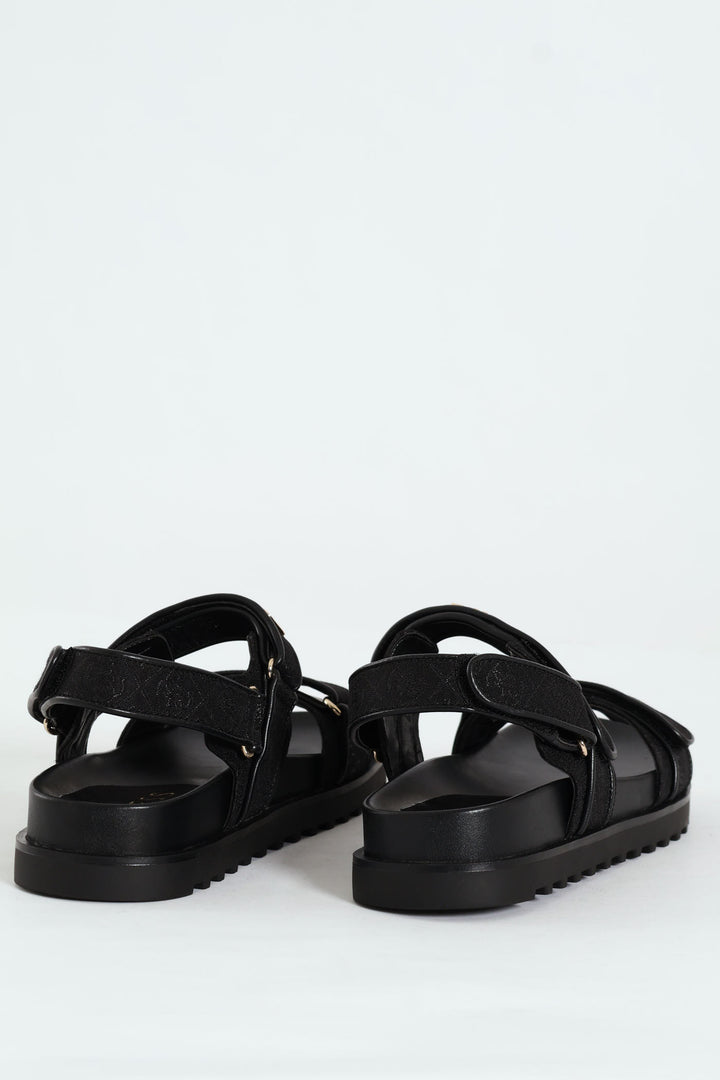 Double Strap Sport Ankle Strap Sandal - Black