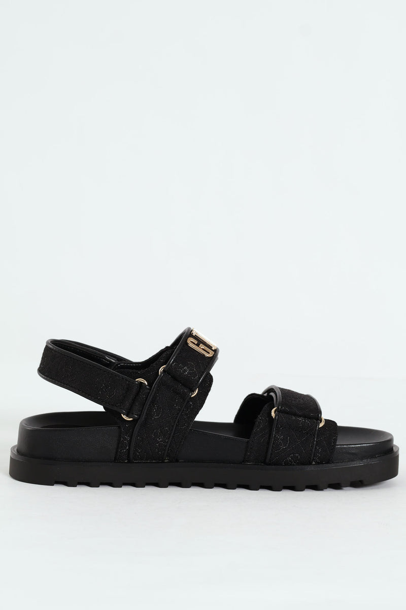 Double Strap Sport Ankle Strap Sandal - Black