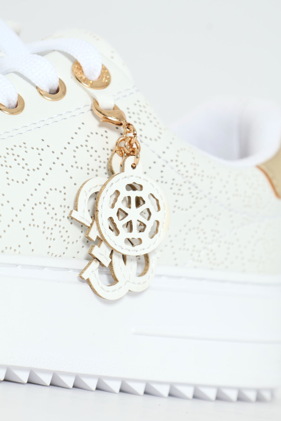 Lazer Cut Monogram Platform Lace Up Sneaker - White