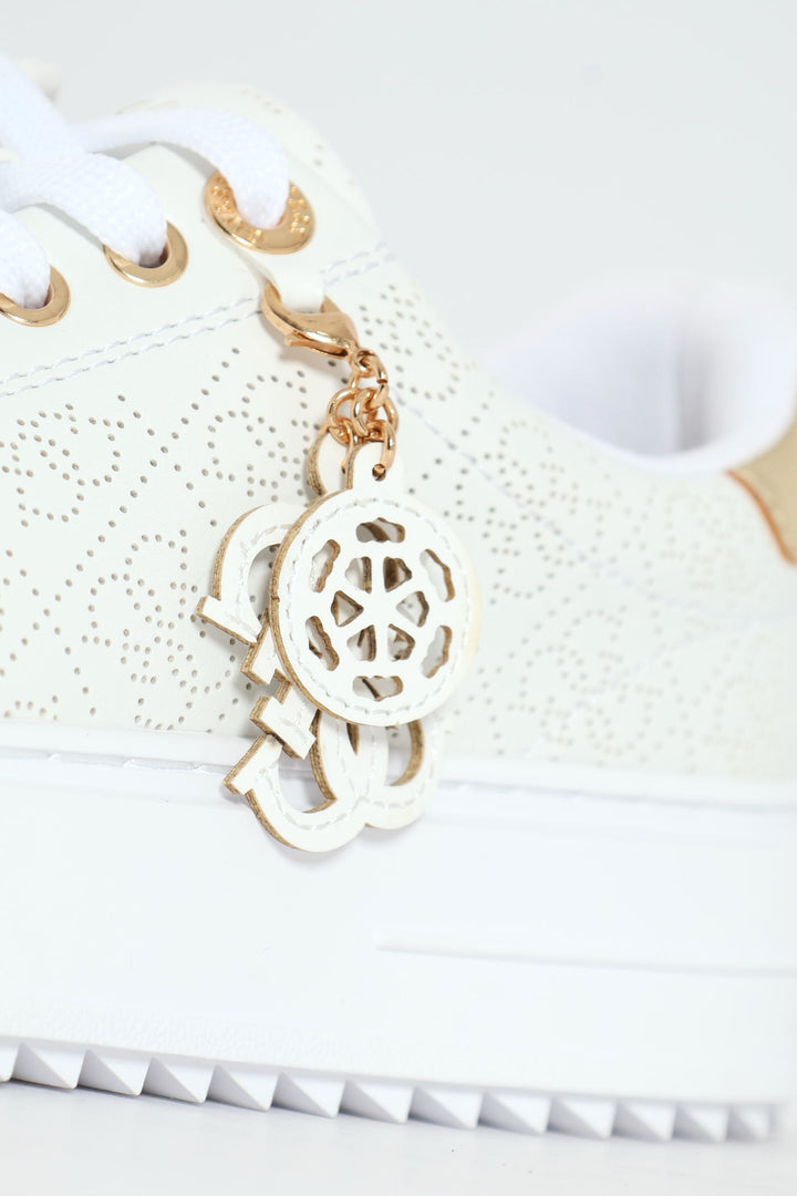 Lazer Cut Monogram Platform Lace Up Sneaker - White