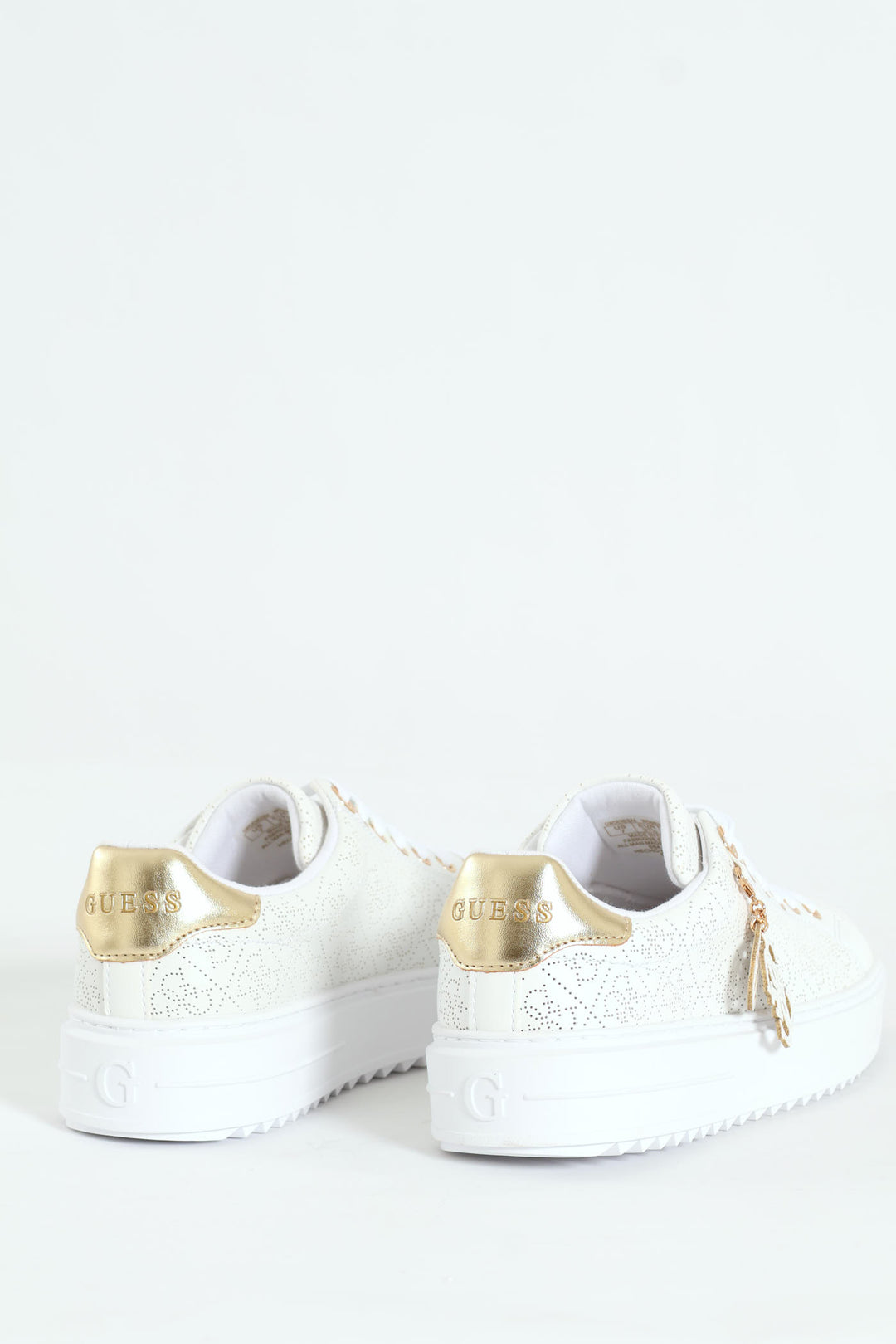 Lazer Cut Monogram Platform Lace Up Sneaker - White