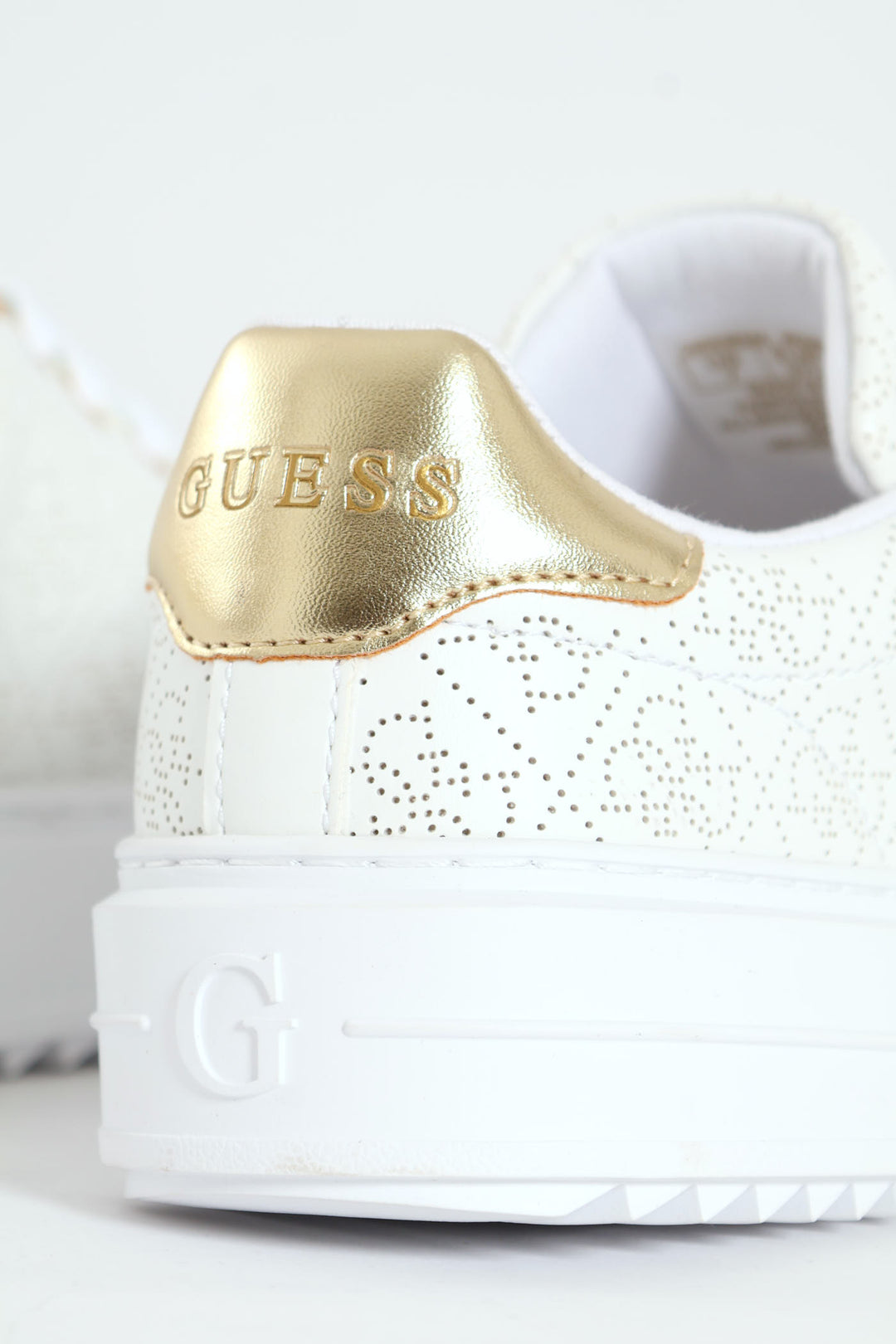 Lazer Cut Monogram Platform Lace Up Sneaker - White