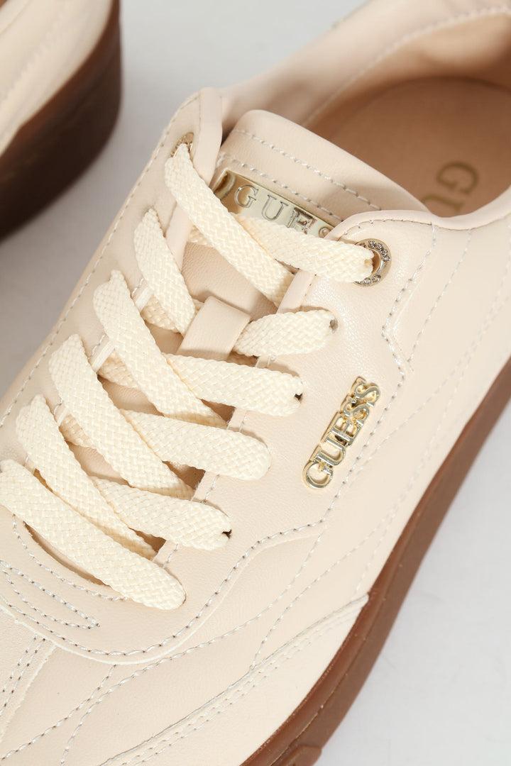 Quilted Upper Gum Sole Lace Up Sneaker - Cream